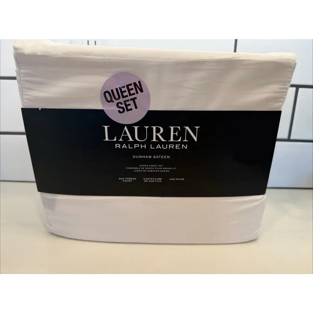 Lauren Ralph Lauren Dunham Sateen 4-Piece Sheet Set - White, Queen Size NEW!!!
